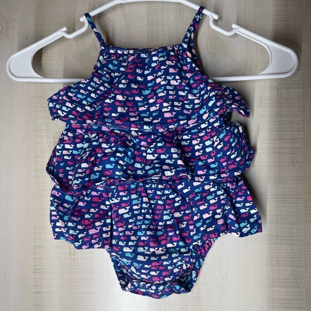 Vineyard Vines blue pink ruffle onesies, size 3-6 months‎